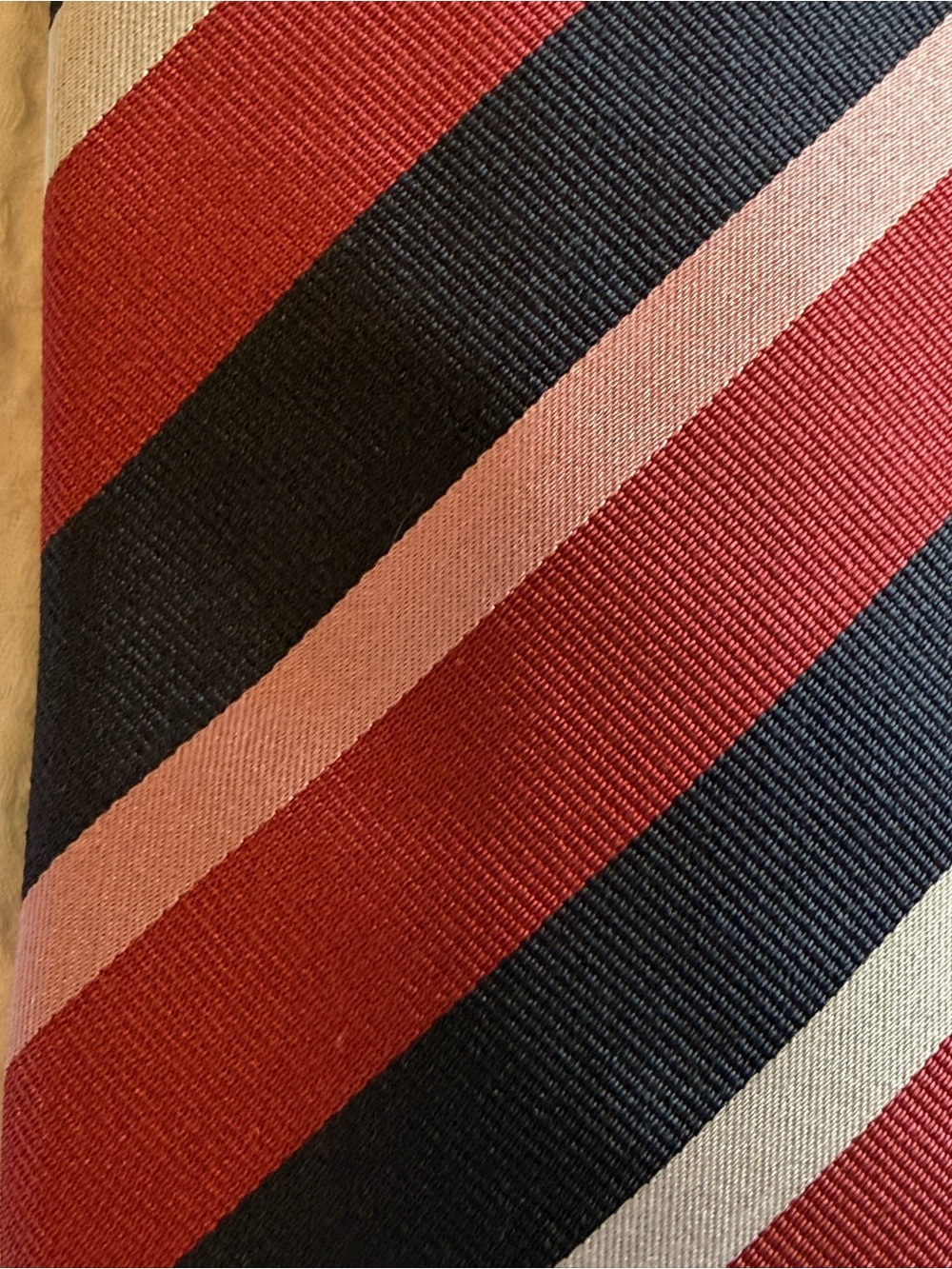 Thomas Pink Diagonal Stripe Tie in White, Blue & Pink